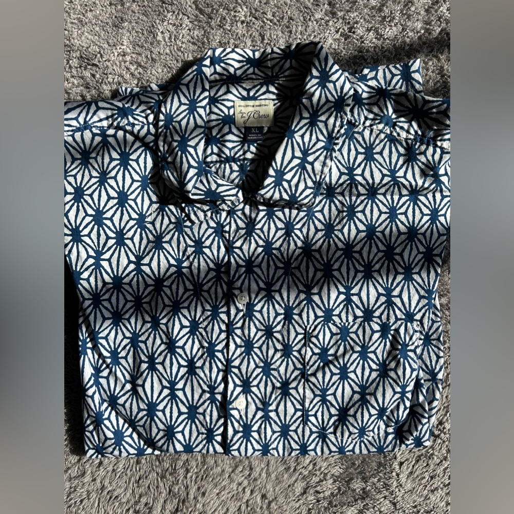 j crew camp collar short sleeve button up cotton shirt